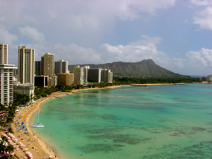 aerial view of Waikiki Beach and Diamond Head